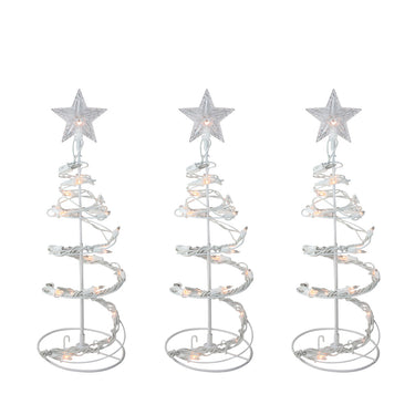Set of 3 White Clear Lighted Spiral Cone Walkway Christmas Trees Outdoor Decor 18
